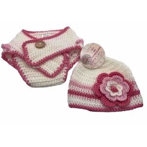 NWT So Dorable Girls Photography Outfit 0-6M‎ Diaper Cover & Hat Hand Crocheted